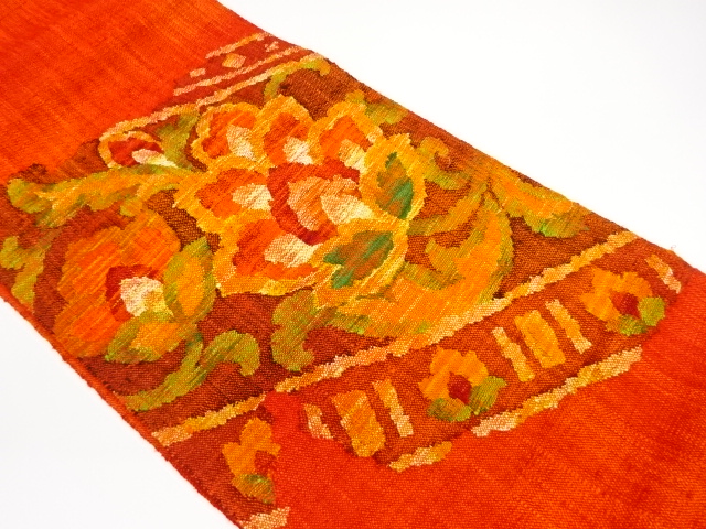 JAPANESE KIMONO / VINTAGE NAGOYA OBI / MAWATA TSUMUGI / WOVEN FLORAL PLANTS